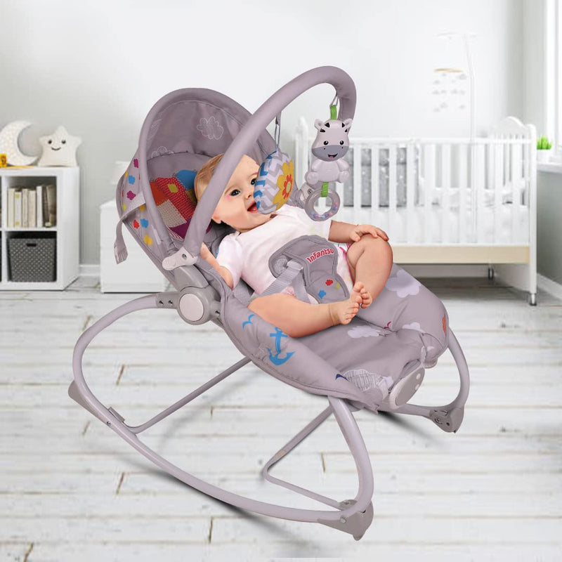 INFANTSO Baby Rocker Portable with Free Mosquito Net & Calming Vibrations & Musical Toy (03-Grey)