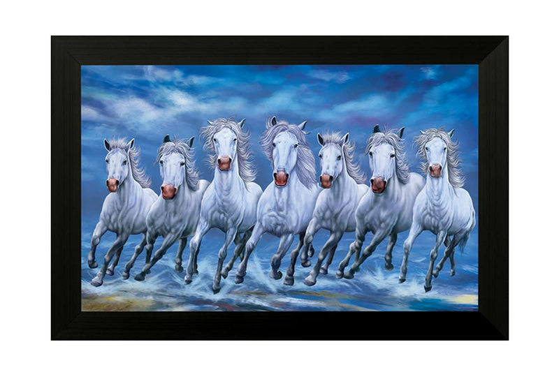 SAF 1 Art of Creations Vastu Seven Running Horses UV Textured Framed Digital Reprint 14 Inch X 20 Inch Painting