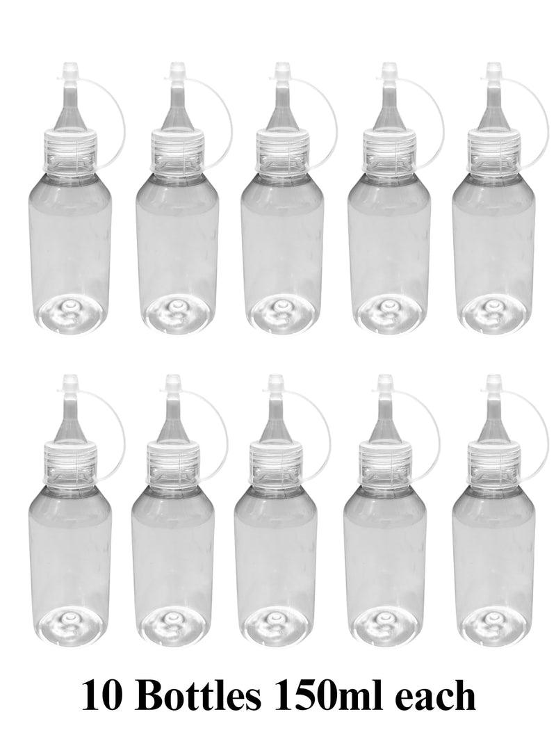 ZWIK.shop Rangoli Plastic Empty powder Bottle with Transparent Nozzle, 150g Capacity Pack of 10 Refillable Squeeze Bottles with Funnel, Ideal Crafting, Art Festival Decorations, Storage