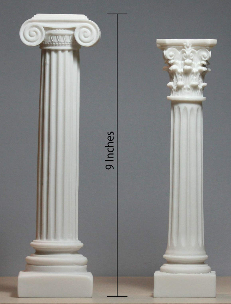 Set 2 Greek Columns Ionic & Corinthian Style Pillar Pedestal Decor Sculpture