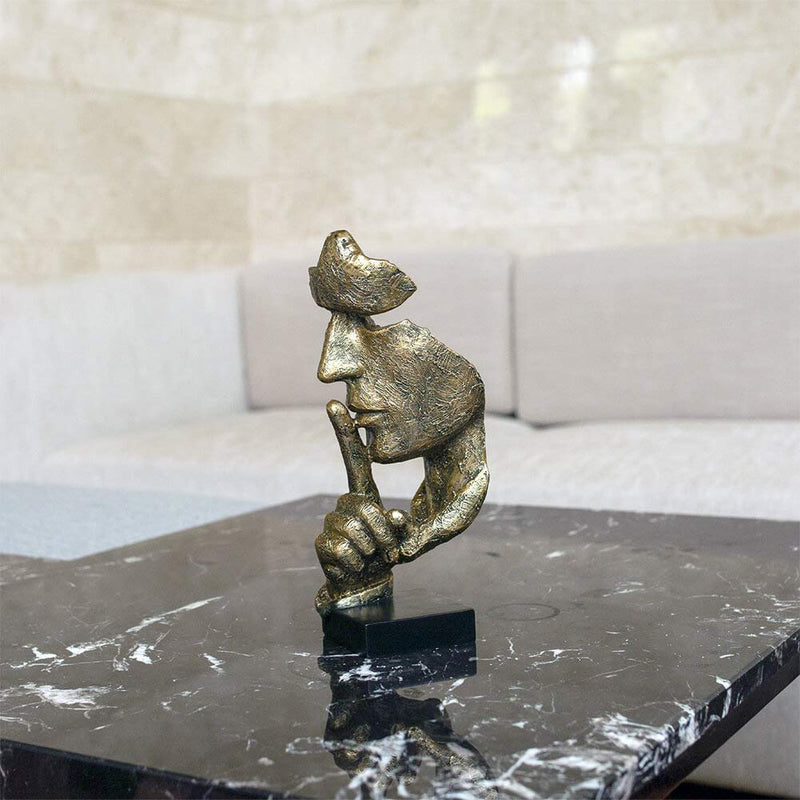 Silence is Golden The-Thinker Statue - Abstract Handcraft Keep Silent Thinker Statue Model Face and Hand Sculpture