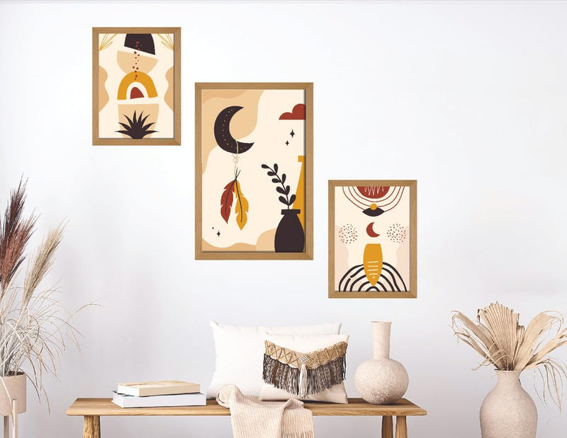 SAF paintings Set of 3 Modern Art Premium Brown frame painting for Wall Decoration SA-B34M1K2