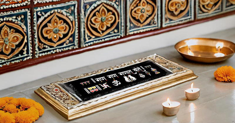 Chaitrangan Art Foam Rangoli 12 Inch X 3 Inch Gan Gan Ganat Bote, Paula, Swastik, Om, Tulsi, Shankh, Traditional for Home Décor, Pooja Mandir, Door Entrance