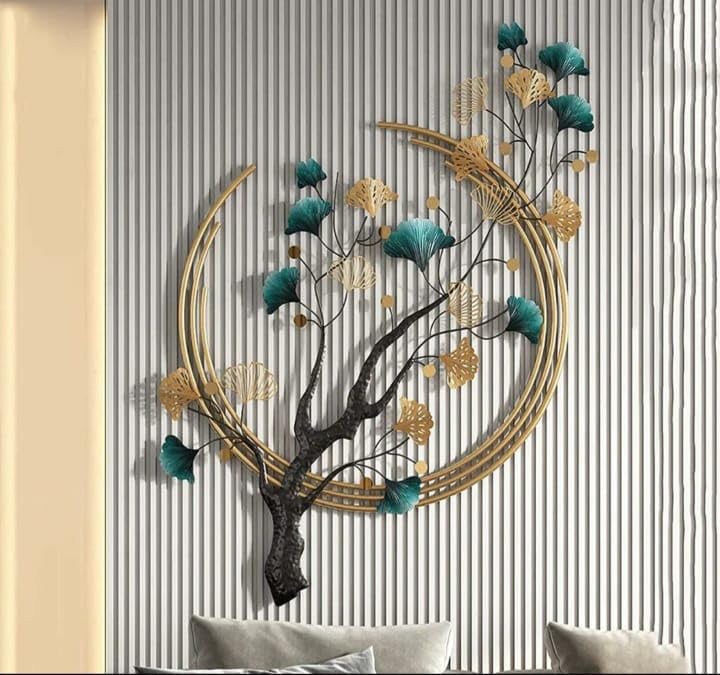 ULTRA SHINE HOME DECOR 3D Metal Art Tree Leaf Wall Hanging Sculptures for Modern Home Decoration, Bedroom, Living Room, Hotel & Restaurant (52 x 28 Inch)