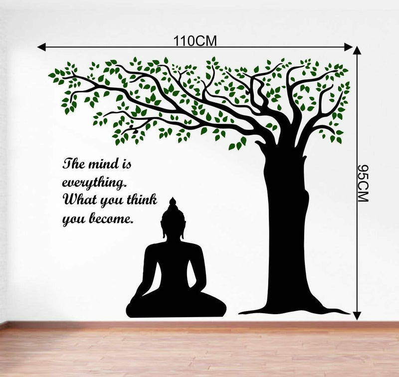 GADGETS WRAP Lord Buddha Under Tree and Quote on Mind ' Extra Large Size (Wall Coverage Area - Height 95 cms X Width 110 cms)(Pack of 1) Wall Sticker