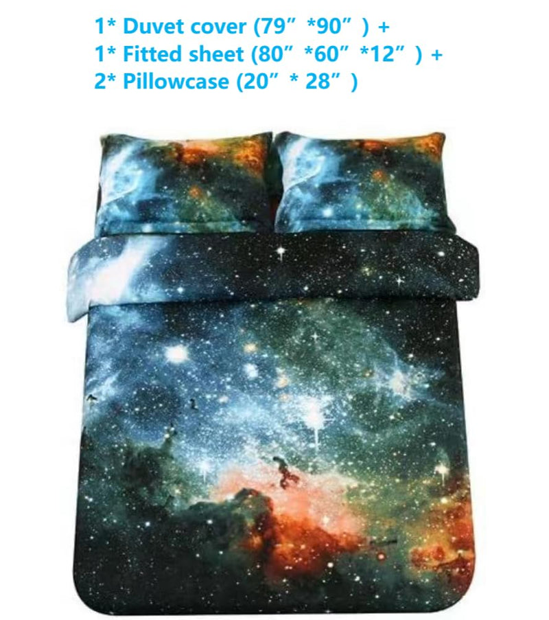 Sandyshow Galaxy Quilt Cover Galaxy Duvet Cover Galaxy Sheets Space Sheets Outer Space Bedding Set Fitted/Flat sheet with 2 Matching Pillow Cases Queen Size(Comforter Not Include) (Fitted Sheet, 2)