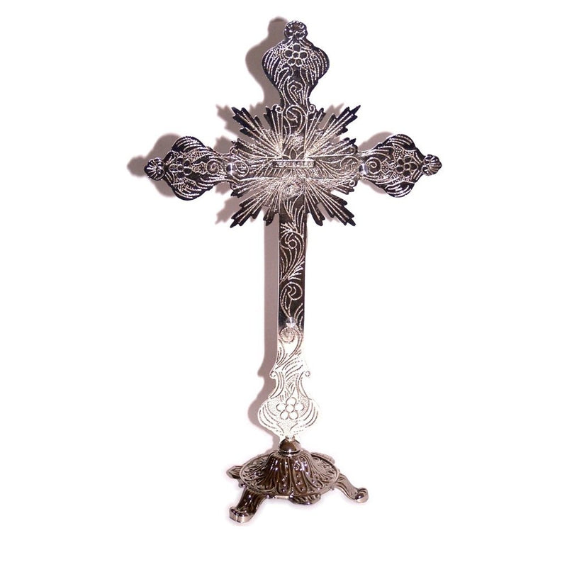 Silver Tone Standing Catholic Christian Altar Church Decor Chapel Cross Crucifix