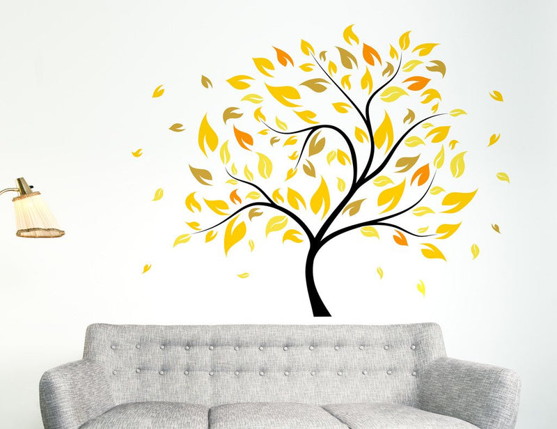 Wallstick ' Yellow Tree ' Wall Sticker (Vinyl, 150 cm x 100cm, Multicolor) 69-N-03