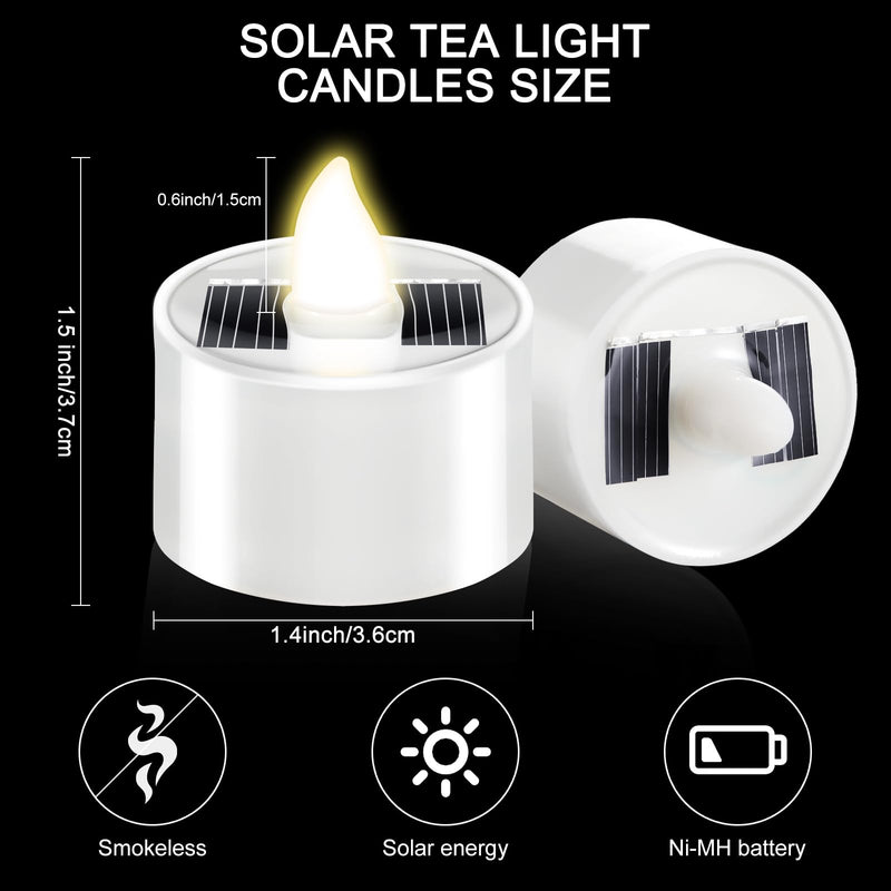 12 Pieces Solar Tea Light Candles Flameless Outdoor Waterproof Solar Tea Lights Rechargeable Candles with Dusk to Dawn Flickering Light Sensor (Yellow)