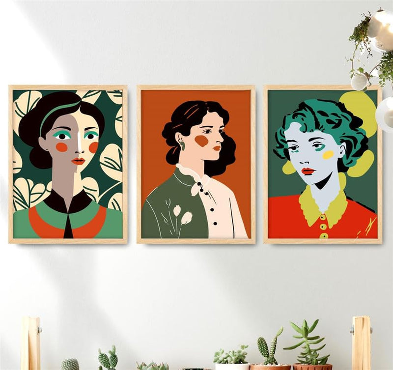 SAF paintings Set of 3 Boho Woman Art White Frame painting for Wall Decoration OL-B280M3