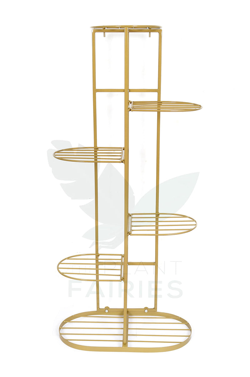 THE PLANT FAIRIES® 6 Tier 7 Potted Flower Pot Stand Plant Stands for Indoors and Outdoors, Flower Pot Holder Shelf for Multi Plants, Golden Metal Plant Stand for Patio HxL 41x18 Inch {GOLDEN}