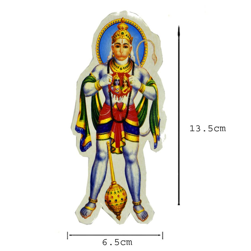 AFH Lord Hanuman Gadhadhari Sticker Decal for Pooja, Car, Home, Office Dcor (Length- 13.5 cm x Width - 6.5 cm)