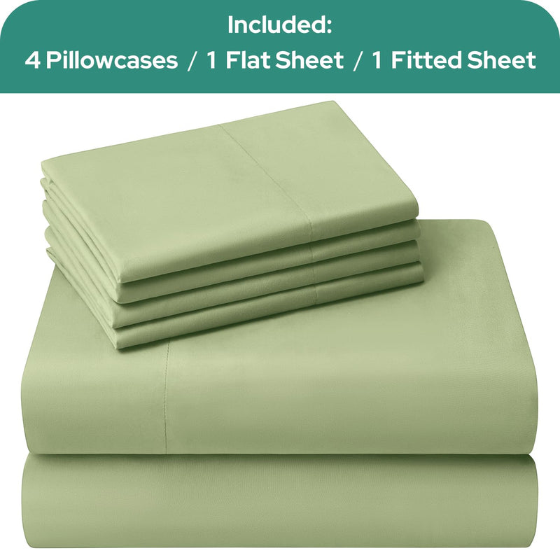 HOMEIDEAS Bed Sheets Set Extra Soft Brushed Microfiber 1800 Bedding Sheets - Deep Pocket, Wrinkle & Fade Free - 4 Piece(King,Sage Green)