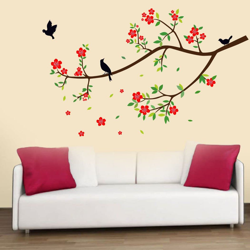 Delight Art Flower with Birds Design Wall Sticker Size - ( 105*65 ) cm Model id - ( DAMC00371L )