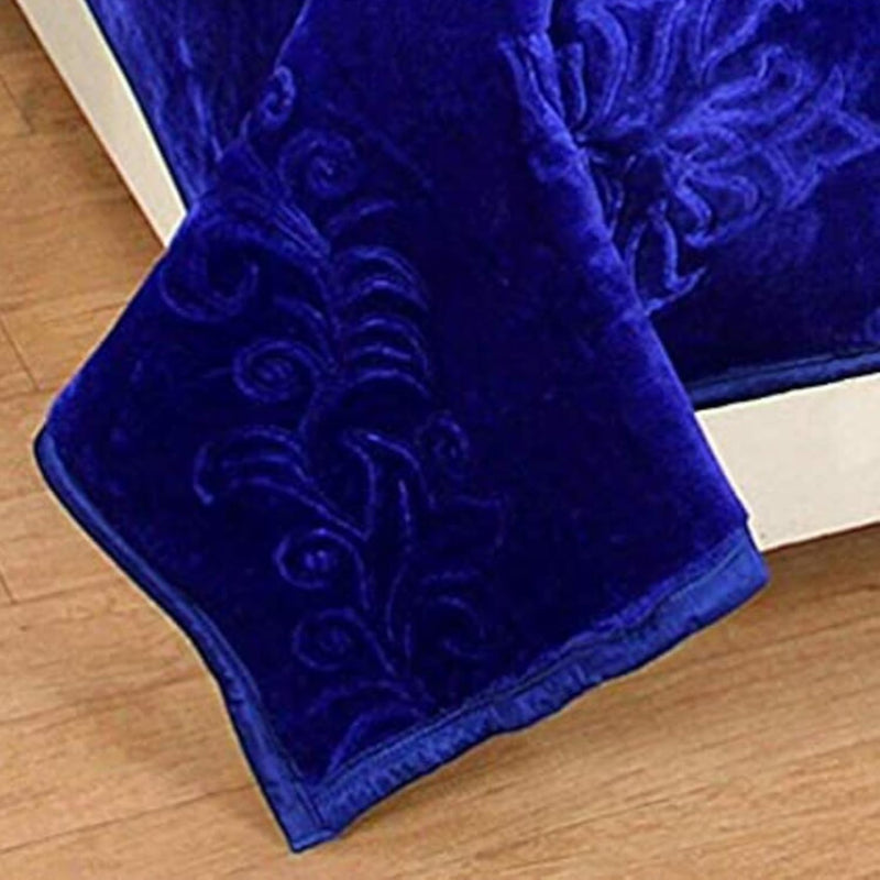 BENAVJI Mink Floral Embossed Super Soft Heavy Bed Velvet for Winter Blanket Quilt Rajai (Blue, Single)