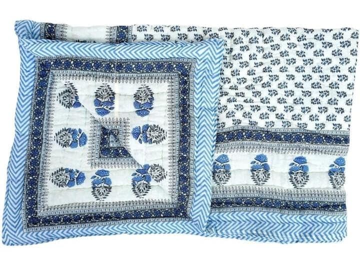 Ahnef Furnishing Single Bed Organic Cotton Jaipuri Razai Bed Blanket Ac Quilt for Winter Soft Light Weight Rajasthani Traditional Rajai Cotton Comforter (WHAITE BUTI, Single Bad)