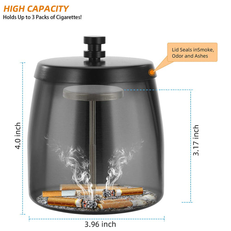 Large Outdoor Cigarette Ashtray with Lid Smokeless Stainless Steel Ash Trays Covered Windproof Smell Proof Ashtrays for Outside Patio Home Odorless Office Tabletop