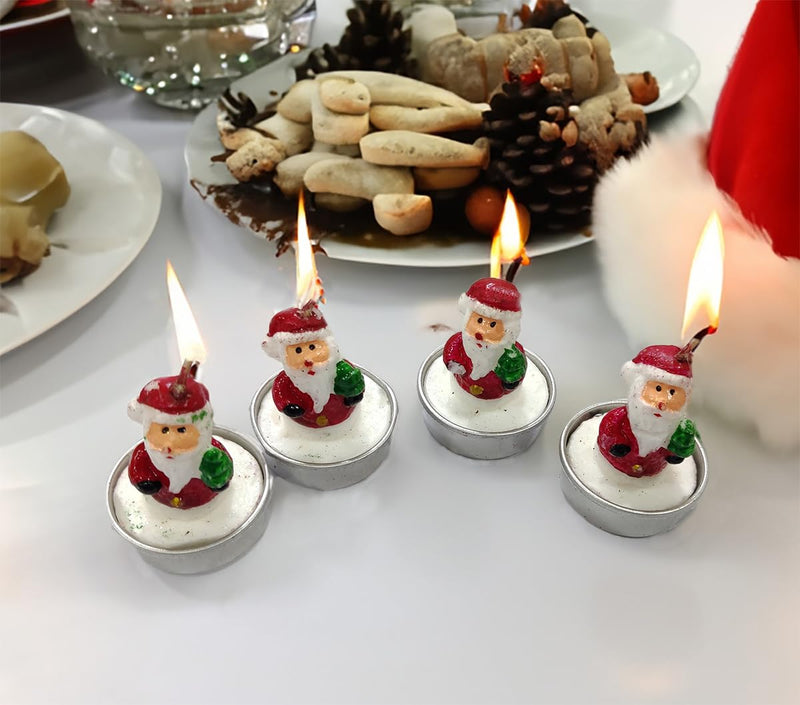 BITONA® 12 Piece Miniature Christmas Tea Light Candle Set Handmade Figures Santa Claus, for Christmas Home Decorations (12 Piece Box)