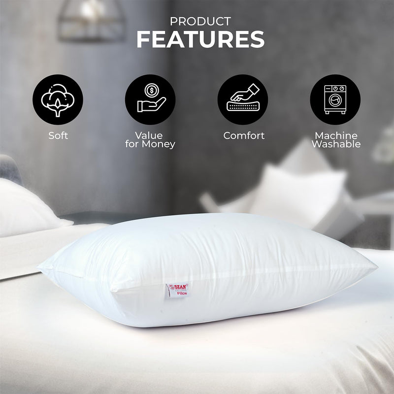 5ZAN Exclusive Premium Sleeping Pillow | Recron Fiber Fabric Pillow | Breathable & Non Allergic Pillow | Durable, Comfortable, and Machine Washable (White 17x27 Inch) (Set of 1)