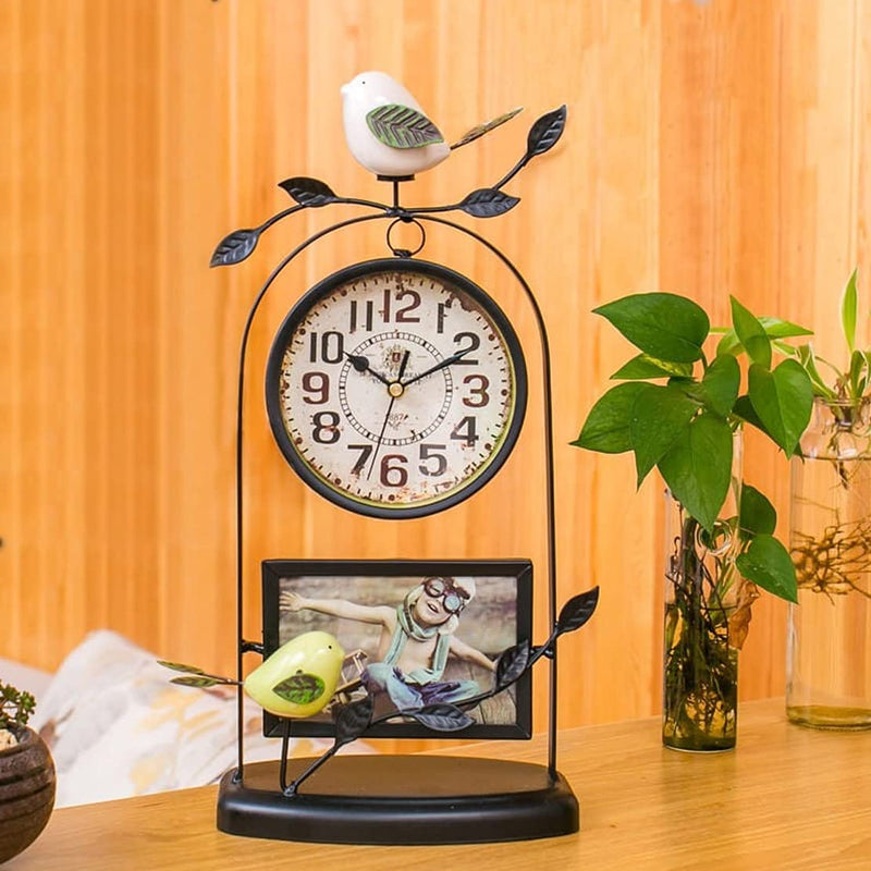 Oye-Seller Metal Bird Photo Frame with Table Clock Home Decoration Gift