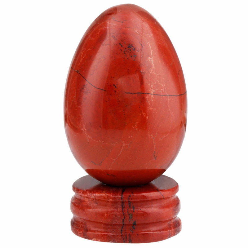 SUNYIK Red Jasper Gemstone Egg Sphere Sculpture Healing Figurine Stone Stand Easter Day's Gift(1"x1.6")