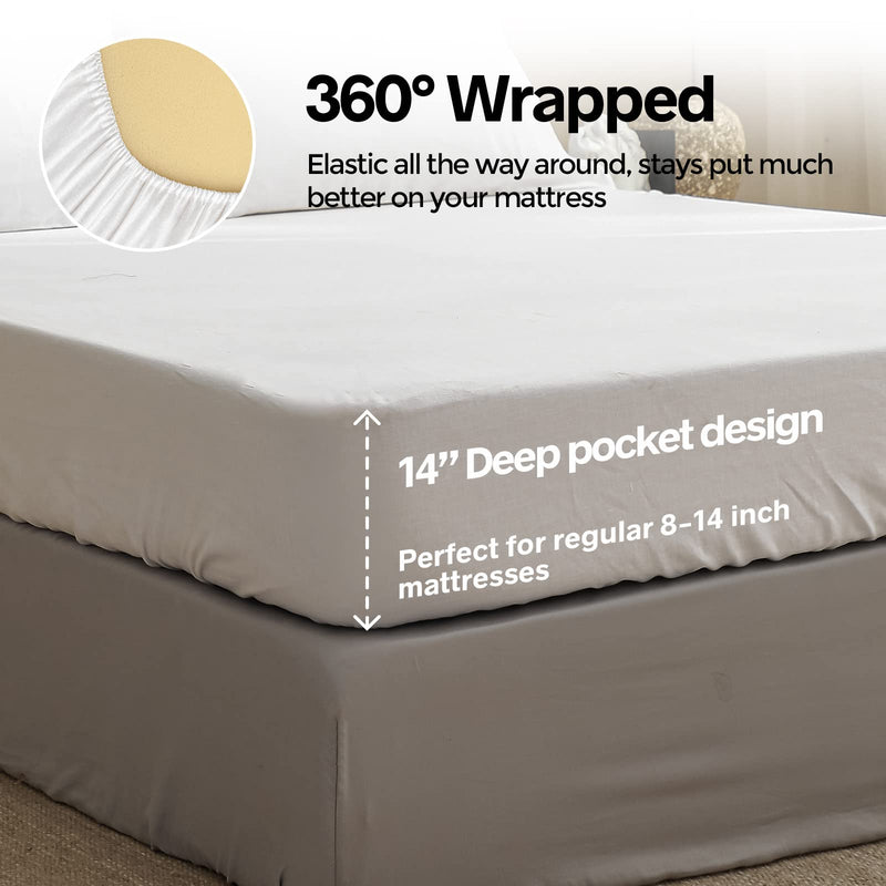 Simple&Opulence 100% Linen Fitted Sheet (1 Piece) Mattress Cover, Natural Belgian Flax-King Size, 14 Inch Deep Pocket Stone Washed-Farmhouse Bedding-White