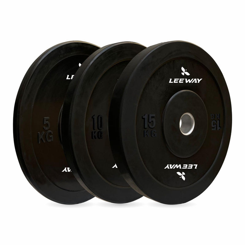 LEEWAY Olympic Black Bumper Plates, (60kg combo)| Rubber Bumper Weight Plates with 50 mm Dia| Olympic Barbell Bar Weight Plate for Weightlifting/Strength Training| Weight Plate (60kg Set(5X2+10X2+15X2))