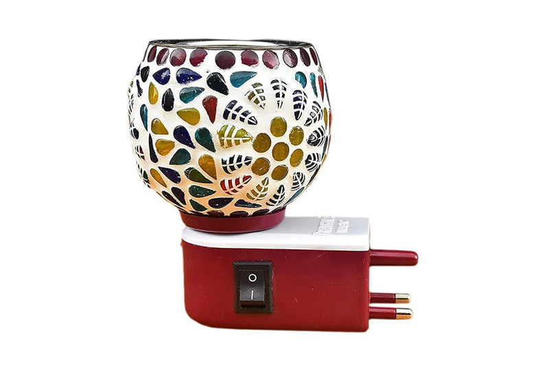 Dbell | Kapur Dani Electrical Camphor Diffuser. Glass Kapoor Dani & Essential Oil Diffuser with On Off Switch to Toggle Between Burner & Lamp (Fulpati & Goti)