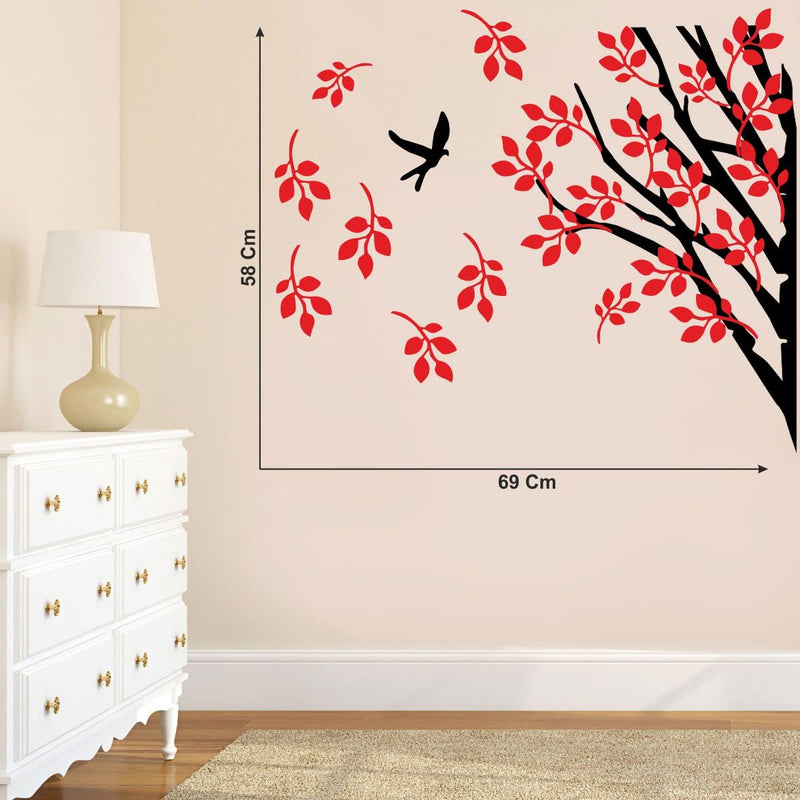 Decor Kraft Tree and Red Leafs Wall Sticker & Decal,Size- 58 Cm X 36 Cm,Nature