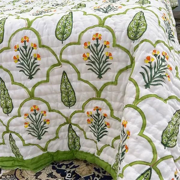 THE JAIPUR WALA Hand Block Printed Mulmul Cotton Quilt - Floral Single Size