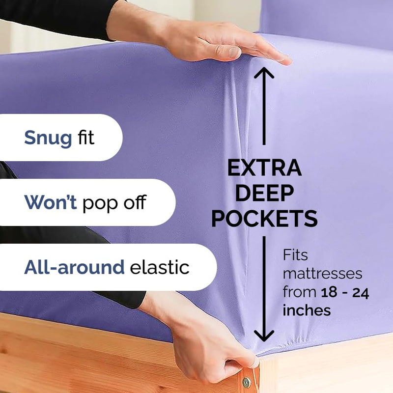 Extra Deep Pocket King Sheets - 4 Piece Breathable & Cooling Bed Sheets - Hotel Luxury Bed Sheet Set - Soft, Wrinkle Free & Comfy - Easily Fits Extra Deep Mattresses - Deep Pocket Lavender Sheets Set