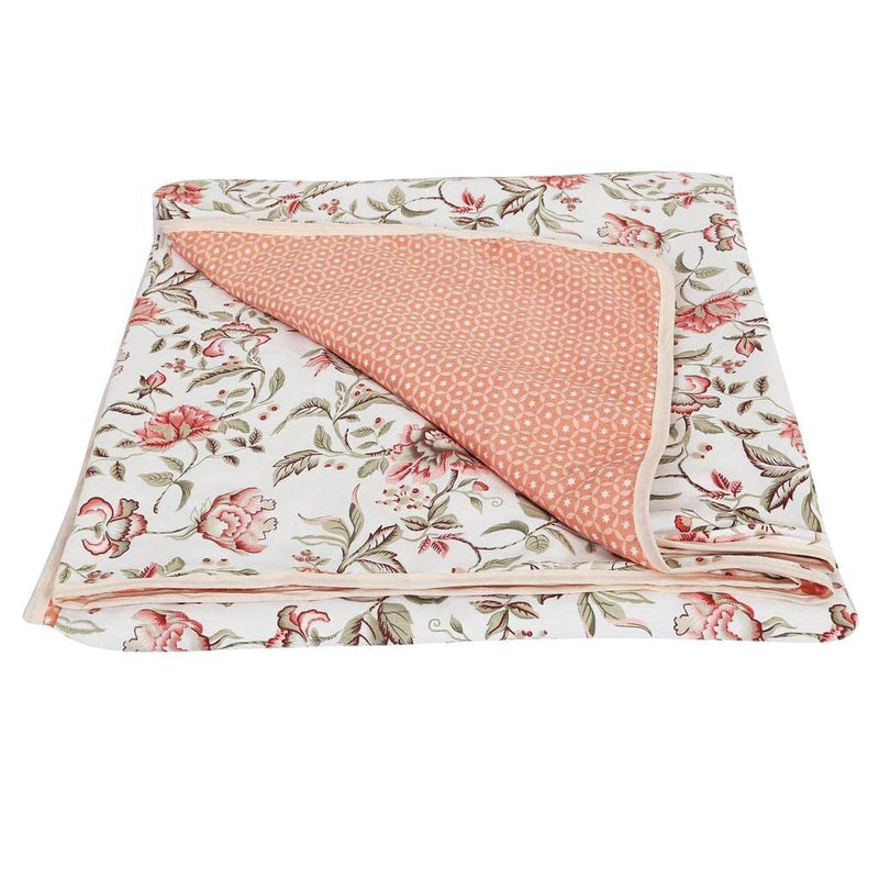 WONDERLOOK Pure Cotton Reversible AC Blanket/Dohar for Home Single Bed 58 x 88 /AC Blanket | Soft Light-Weight Bed Blanket/100% Cotton Malmal Single Bed Dohar Set of 2 pcs- Peach-Flowers