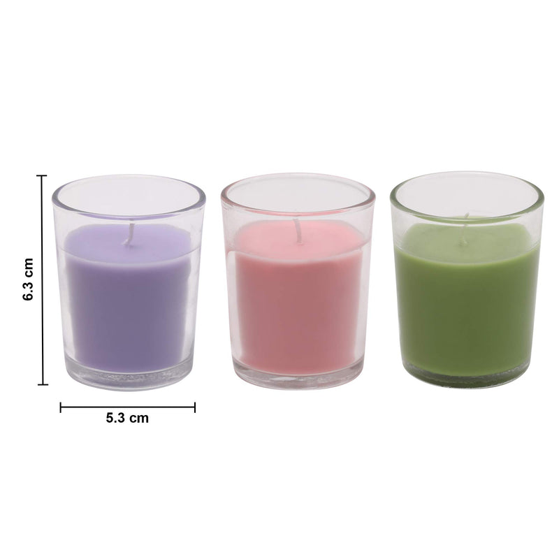 Amazon Brand - Solimo Votive Glass Candles, Pack of 12 (Scented - Lavender, Lemon Grass & Rose)