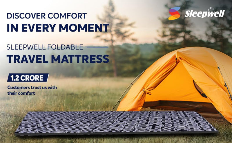 Sleepwell Travel Mattress | Polyester Knitted Fabric | Triple-Layer Quiltec Quilting | Extra Soft | Multi-Purpose | Light Weight | Easy-to-Store | Single-Bed Size | 72X30X1 | 1 Yr Warranty