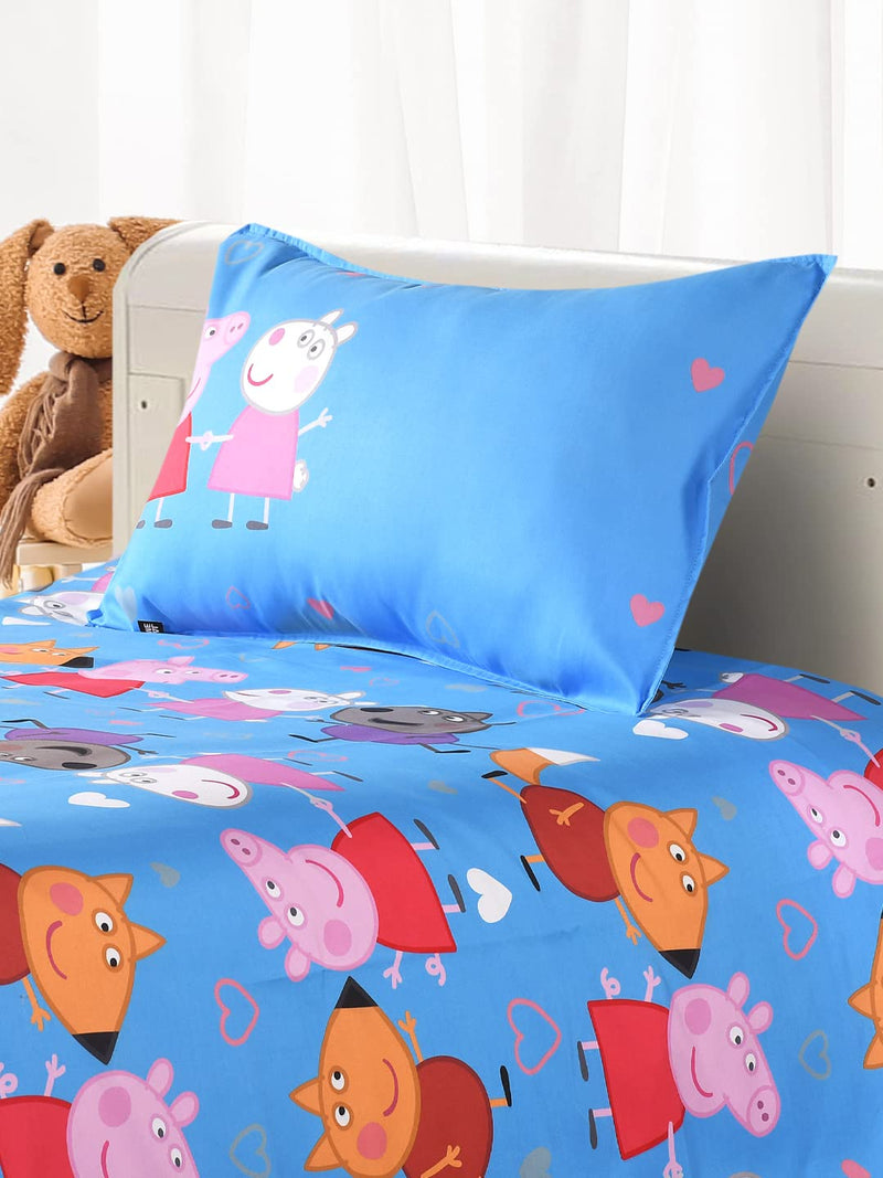 Saral Home Peppa Pig Turquoise Cotton Single Size Bedsheet (60"X90") with 1 Pillow Cover (17"x27")