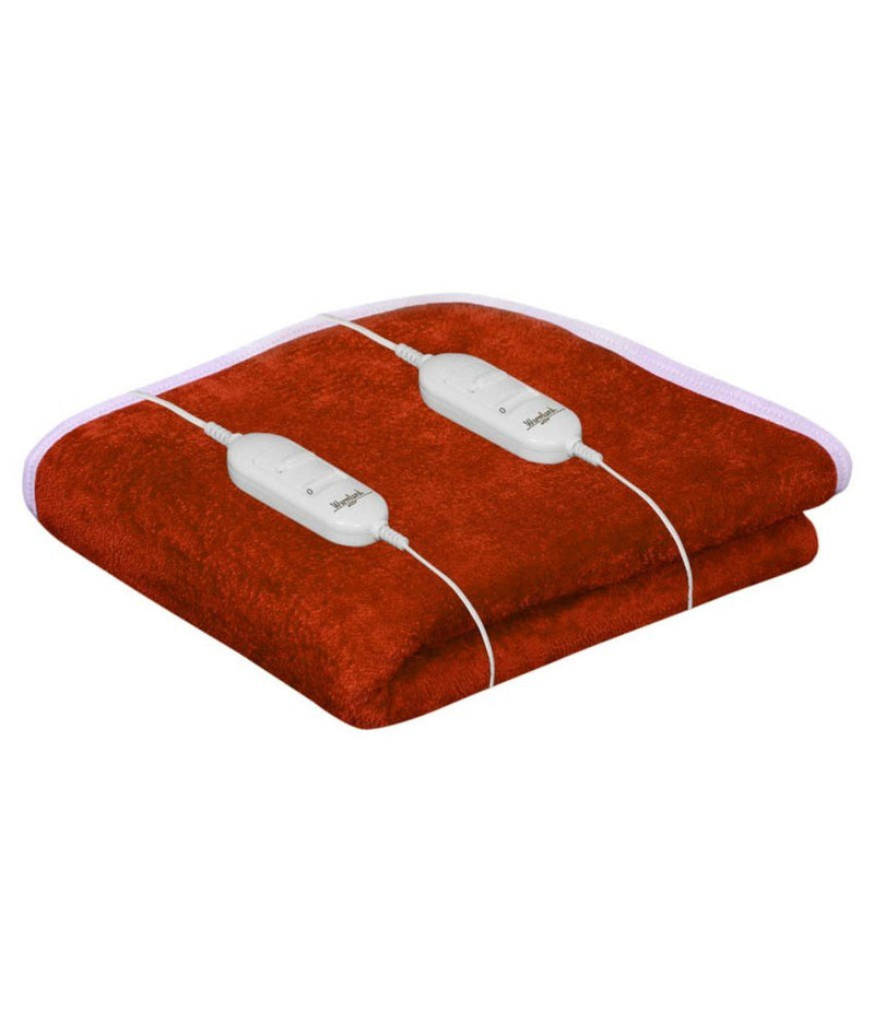 GoHome Double Bed Heating Electric Blanket with Two Controller Coral Fleece (150X150Cm) Orange