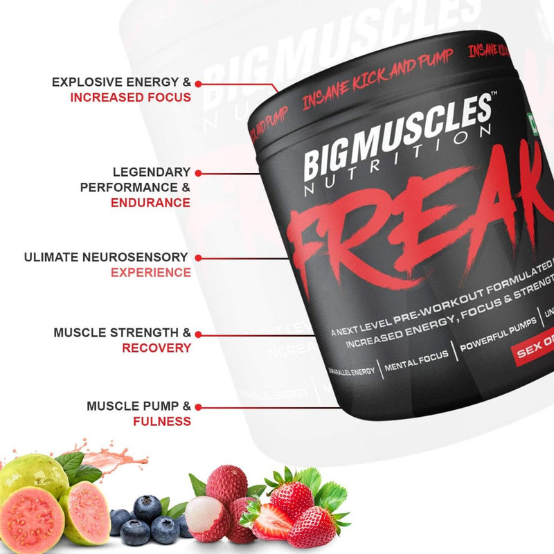 Bigmuscles Nutrition Freak Pre-Workout [30 Servings, Sex On The Beach] | Increased Energy, Strength, Mental Focus & Powerfull Pumps | 180 Gm, Powder,Pack of 1