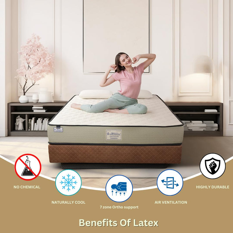 DREAMZEE Tavasya™ - Globally Certified 100% Natural Latex 7 Zone - Ultra Luxury Organic Mattress with Anti-Bacterial Shield (78 x 72 x 7 Inches)