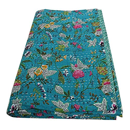 Textile Work Creations Indian Kantha Quilt Handmade Kantha Bedcover Throw Cotton Blanket Gudari Twin Size