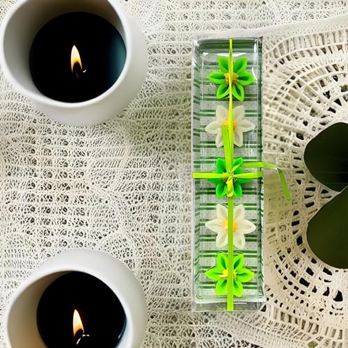 The Decor Affair Multicolour Sunflower Shape Wax Floating Candles - A Set of 5 Exquisite Flower-Shaped Diyas/Candles for Home Decor, Diwali Gift, and New Year Gifts (Green)