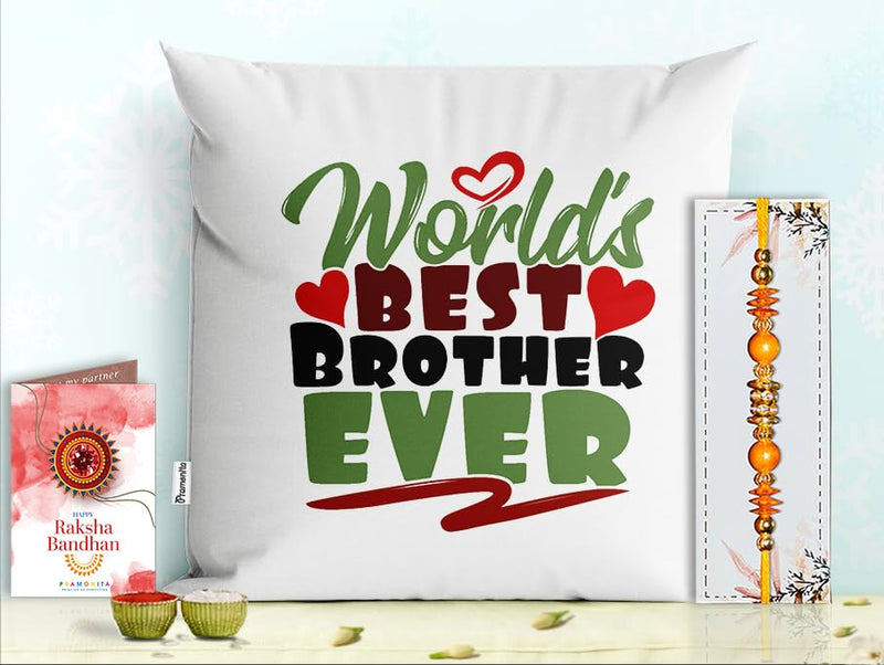 Pillow Rakhi for Brother with Gift - Rakhi with Rakhi Cushion with Filler Greeting Card- Rakhi for Brother, Gifts for Brother, Gifts for Rakhi, Gifts for Rakshabandhan Rakhi Gifts-PF-CU-06