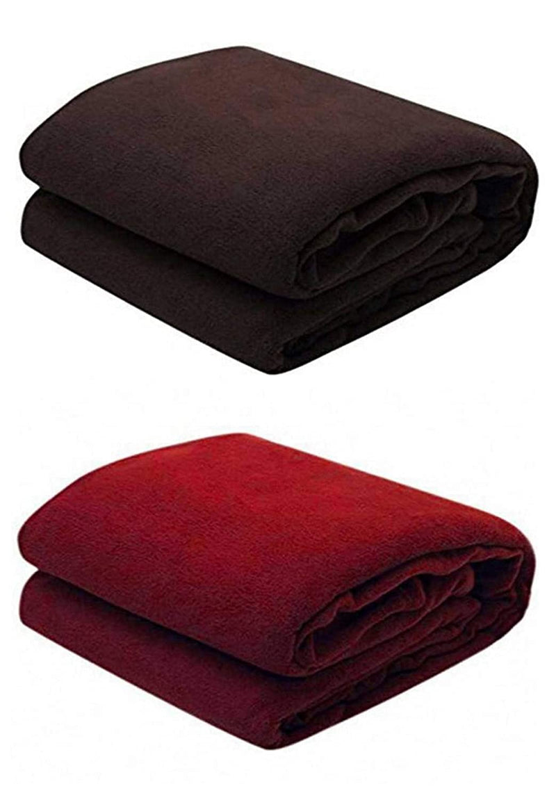 Aapno Rajasthan Soft and Lightweight Mild Winter Polar Fleece AC Blanket - Single Bed - Brown - Pack of 2