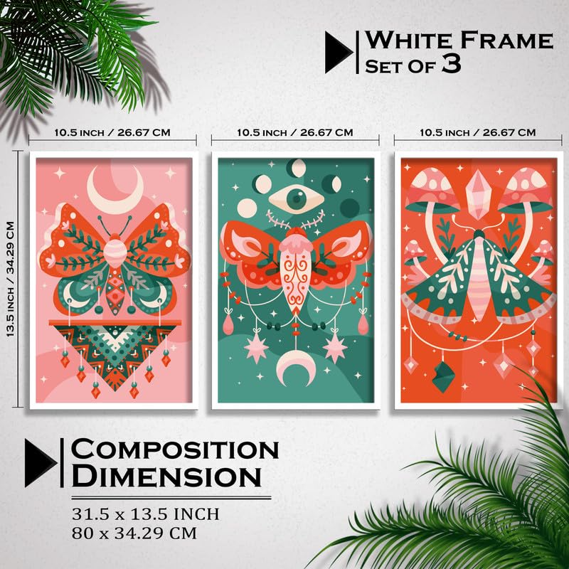 SAF paintings Set of 3 Abstract Boho modern art design Premium white Framed Bohemian wall painting for for Wall, Home and Living Room Decoration 80 cms x 34.29 cms COMBO-2095-K3