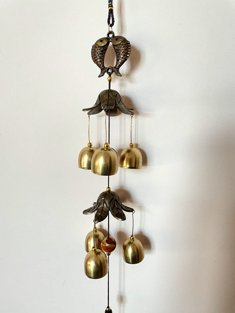 Bless Kraft Metal Wind Chimes for Home Balcony Garden, Positive Energy, Home Decor Hanging Long Brass Bells and Gifts for Loved One (Fish with 6 Bells)