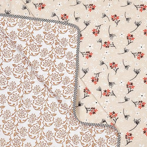 SoftTouchy 100% Cotton Reversible Floral Ac Dohar Double Bed Size| AC Blanket |Dohar|Ac Quilt | Soft Light-Weight | Summer Special Dohar (Beige, Double - 84x88 Inch)