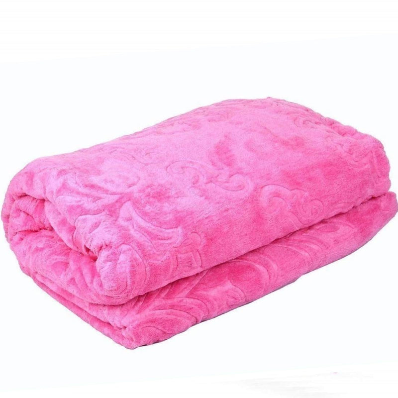 BENAVJI Mink Floral Embossed Super Soft Heavy Bed Velvet for Winter Blanket Quilt Rajai (Pink, Double)