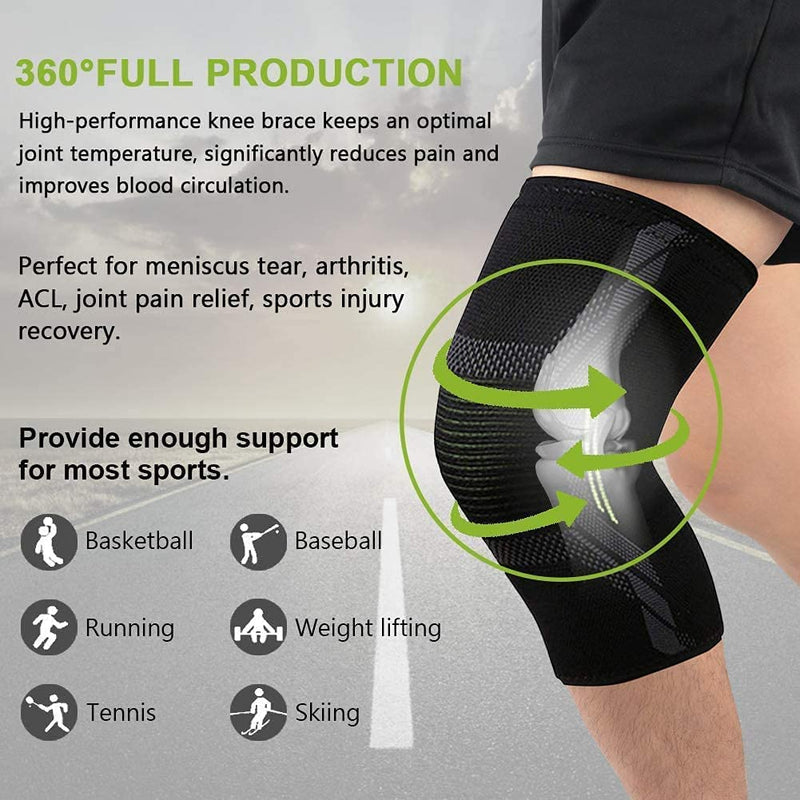 serveuttam Knee Support For Men (1Pair) Ortho Knee Cap Women, Knee Sleeves For Running Jogging Gym Squats, 4 Way Compression Knee Sleeves, Nylon (Green And Black, L)