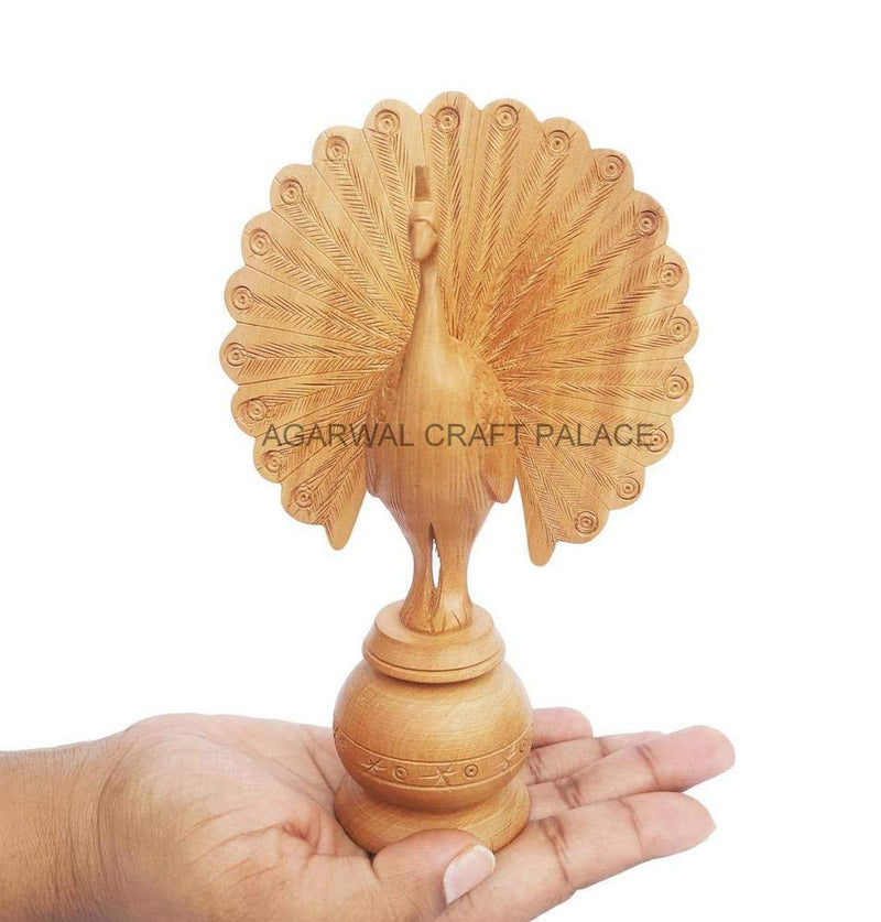 Agarwal Craft Palace Wooden Peacock, Wood Carving Peacock, Dancing Peacock, Peacock Showpiece, Wooden Peacock for Home Decor, Peacock Statue, Rajasthani Wooden Art, Open Feather Peacock (6 Inch)