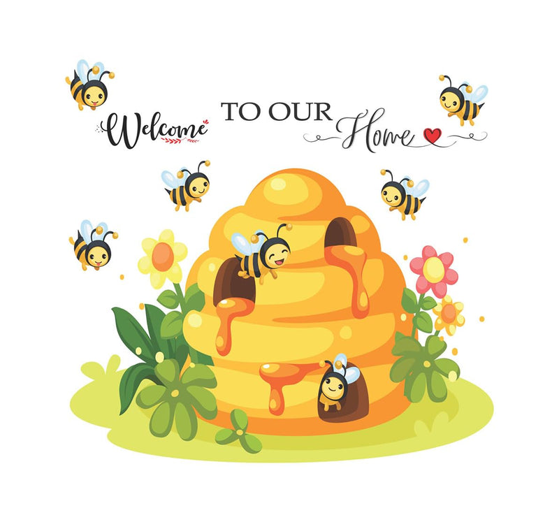 Wallbook Welcome Honey Bee Wall Sticker | Wall Stickers for Home, Kitchen, Office, Bedroom & Living Room (65 x 69 cms)