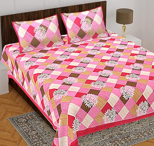 BedZone 100% Cotton Rajasthani Jaipuri Traditional Floral King Size Double Bedsheet with 2 Pillow Covers - Cotton Bedsheet 50